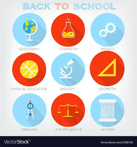Set Flat Styled Icons School Subjects Royalty Free Vector