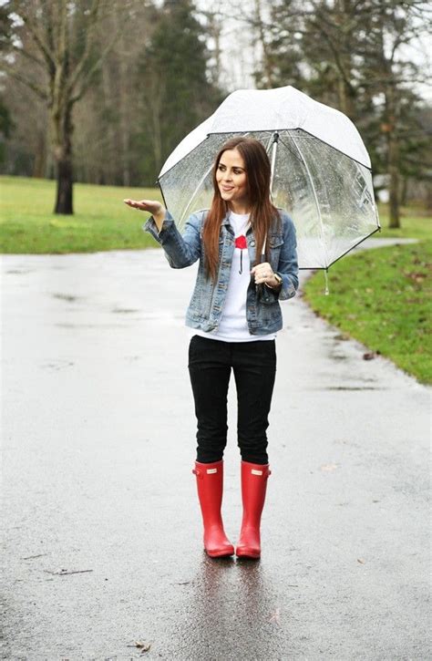 Cute Rainy Day Look Cute Rainy Day Outfits Red Rain Boots Outfit