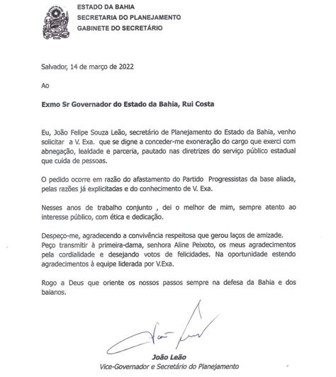 JoÃo LeÃo Entrega Carta De ExoneraÇÃo A Rui Costa ApÓs Racha Entre Pp E Pt IlhÉus 24h