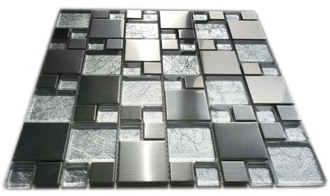Luxury Brushed Metal And Light Foil Glass Silver Grey Mosaic Wall Tiles