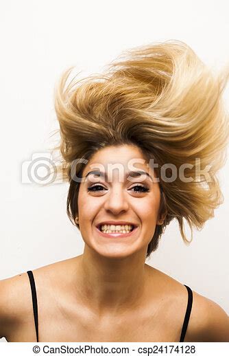 Beautiful Woman Shaking Her Hair Portrait Of Beautiful Young Woman Shaking Her Hair Over White