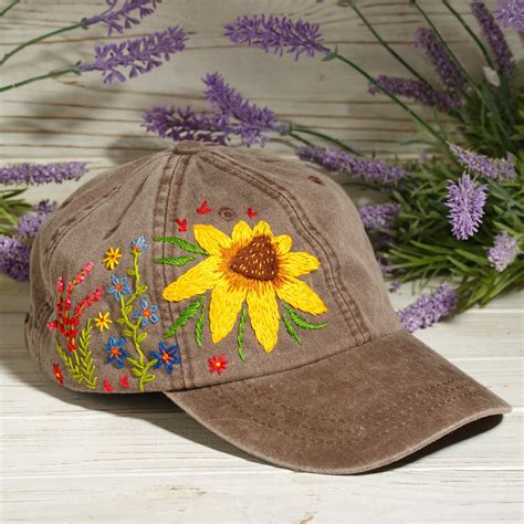 Hand Stitched Flower Hat Embroidered Baseball Cap Custom Etsy Hand