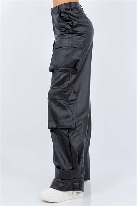Avril Black Thick Pu Cargo Pant