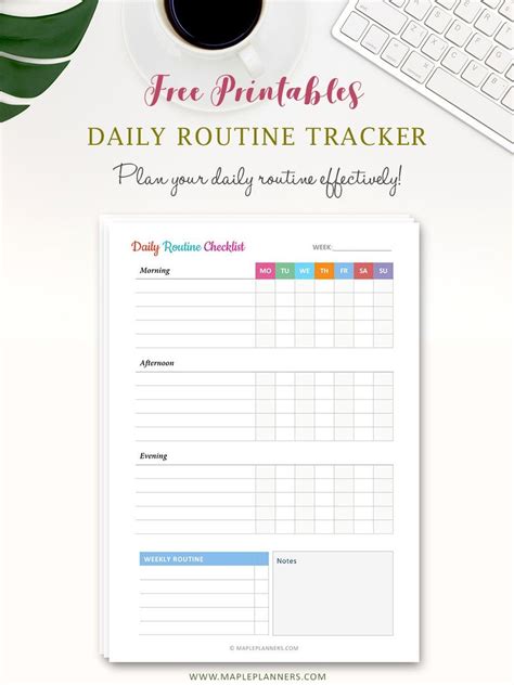 Daily Routine Tracker Printable Daily Planner Printable Weekly Meal