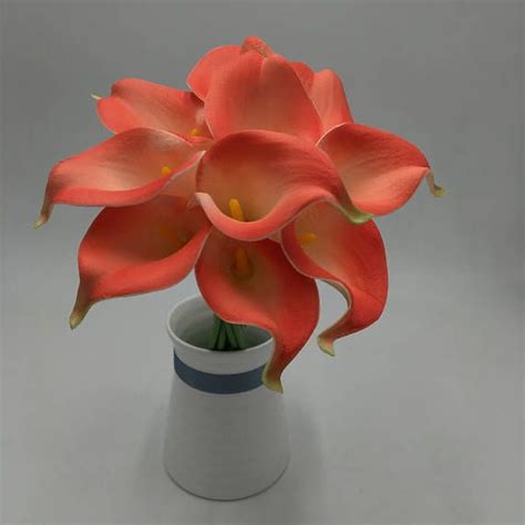 Coral Calla Lily Bouquet Coral Flowers PU Calla Lilies Real Touch