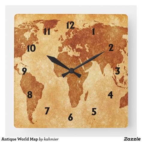 Antique World Map Square Wall Clock In 2020 Square Wall