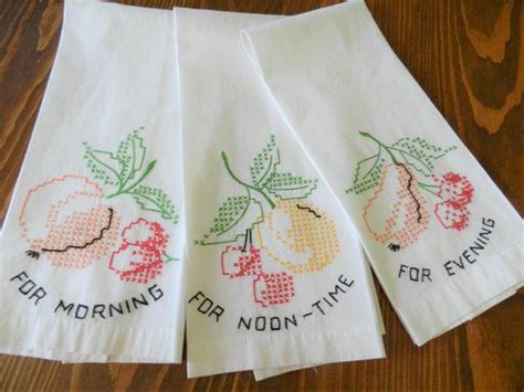 3 Tea Towels Guest Towel Lot Embroidered Towels Handmade Etsy