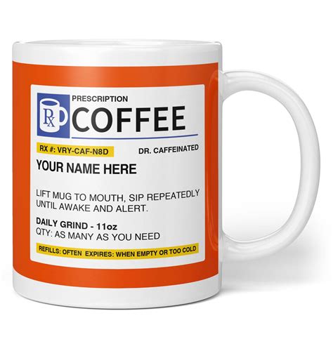 Personalized Prescription Coffee Mug Custom Rx Style Coffee Cup