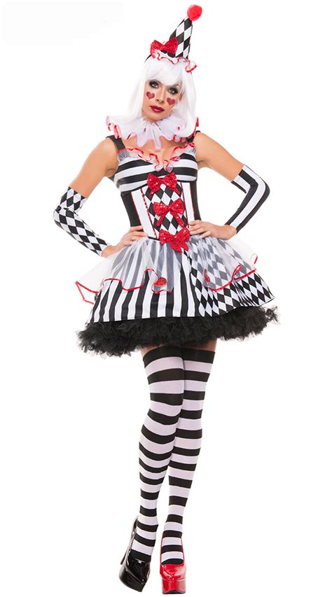 Harlequin Black White Clown Adult Halloween Circus Costume N10832