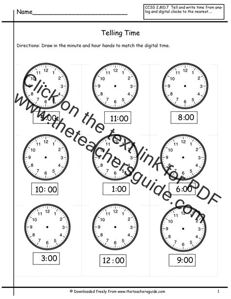 Telling Time Worksheets From The Teachers Guide