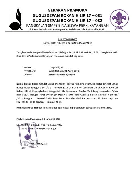 Download formulir 3 kk 1 dan 3a kk 2. Contoh Surat Mandat dari Sekolah