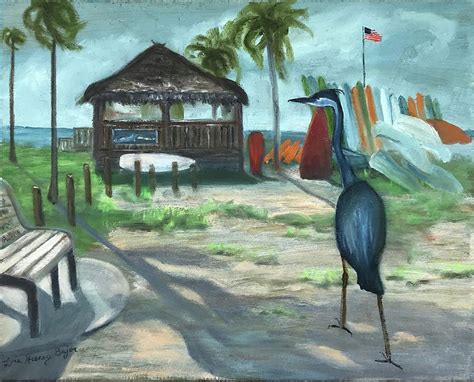 Blue Heron Beach Shack Painting By Lois Bajor