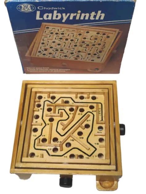 Vintage Labyrinth Wooden Puzzle Maze Game Wood Tilt Metal Marble Skill