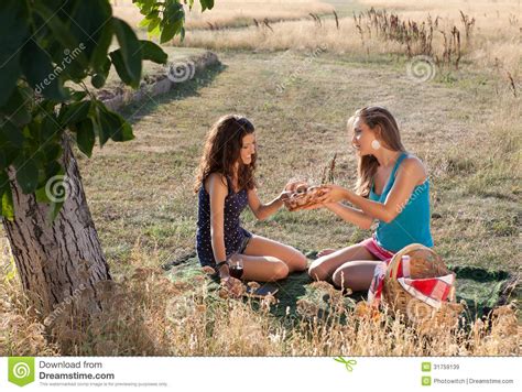 Picnic Girls Stock Image Image Of Adults Drink Nature