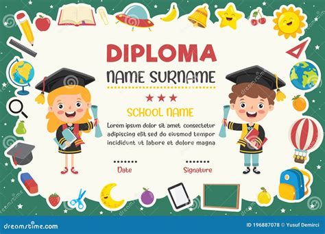 Certificado De Diploma Para Niños De Enseñanza Preescolar Y Primaria