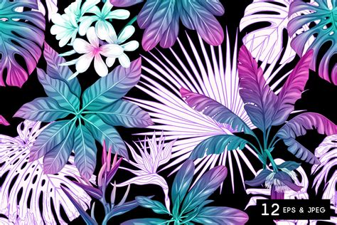 Tropical Plants And Flowers Seamless Pattern By Elen Lane