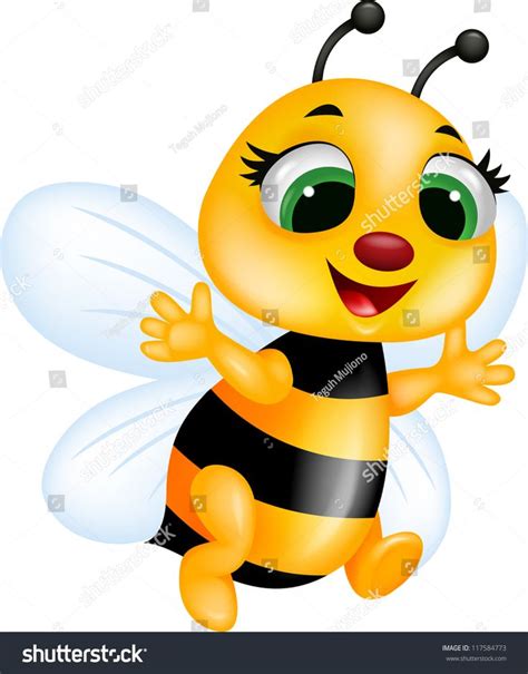 a cute cartoon bee with big eyes and black stripes on it s chest smiling