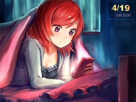 Wallpaper Red Hair Anime Girl Use Phone 1920x1440 Hd