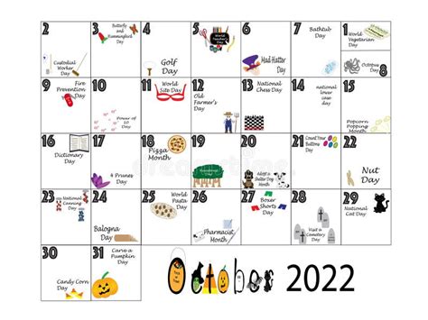 October 2022 Quirky Holidays And Unusual Celebrations Stock