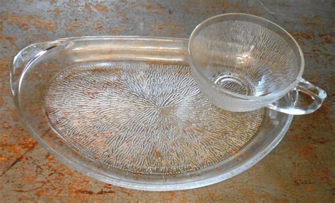Vintage Snack Set Clear Glass Plates Cups Icelandic Hazelware