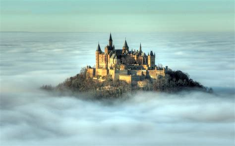 Castle Surrounded By Clouds Nature Landscape Castle Hd Wallpaper