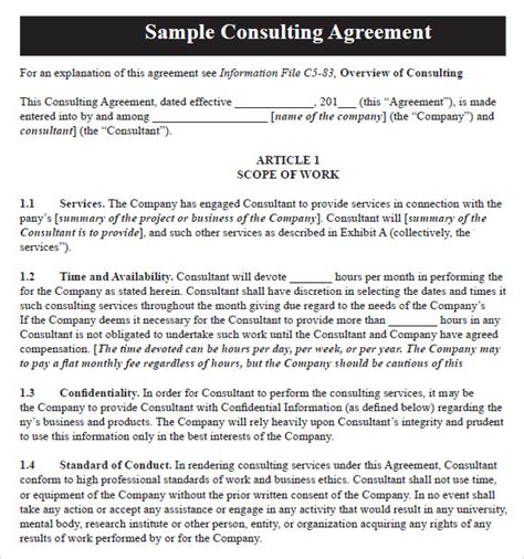 Consulting Service Agreement Template Free Sample Example Format