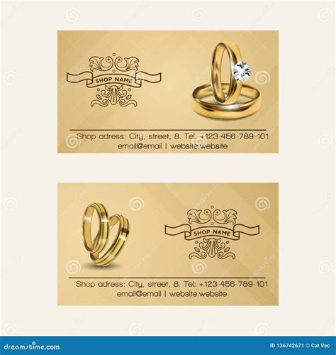Wedding Rings Vector Wed Shop Business Card Of Engagement Symbol Gold