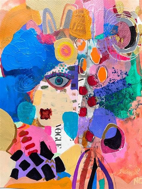 Abstract Portrait Painting Mixed Media Collage Art Modern Etsy
