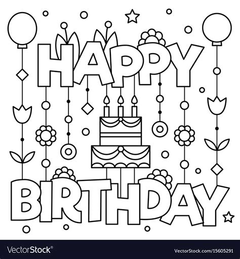 Happy Birthday Coloring Page Royalty Free Vector Image