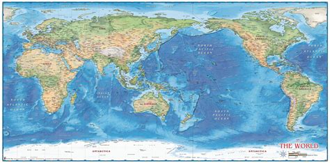 World Physical Wall Map Pacific Centered By Compart Maps Wall Maps