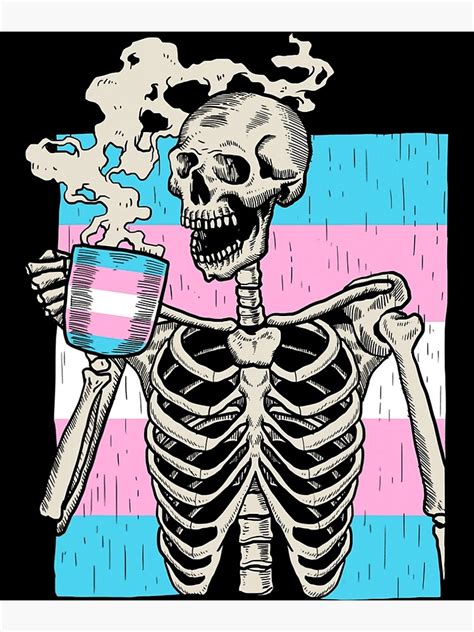 Skeleton Drinking Coffee Lgbt Q Transgender Pride Trans Flag Art