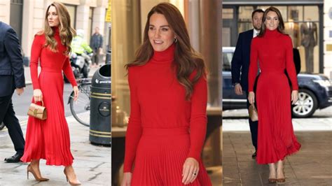 Kate Middleton Aces Monochrome Dressing Trend In Red Turtleneck And