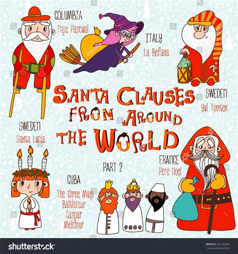 Christmas Set Santa Clauses Around World Stock Vector Royalty Free