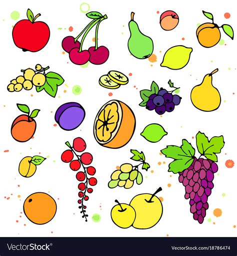 Collection Of Cartoon Juicy Fruits And Berry Vector Image