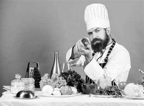 Bearded Man Cook In Kitchen Culinary Vegetarian Mature Chef With Beard Healthy Food Cooking