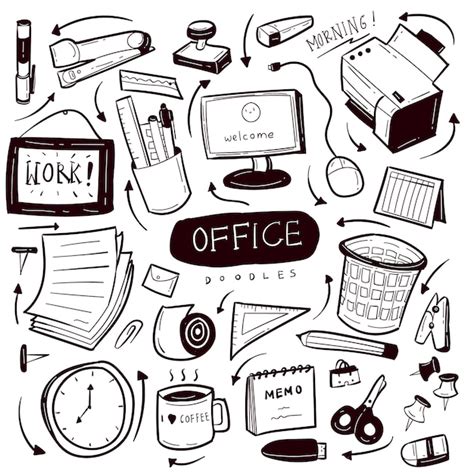 Premium Vector Office Hand Drawn Doodle Collection Set