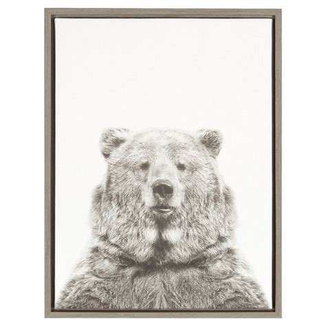 Bear Framed Canvas Art Gray 24x18 Uniek Framed Wall Canvas