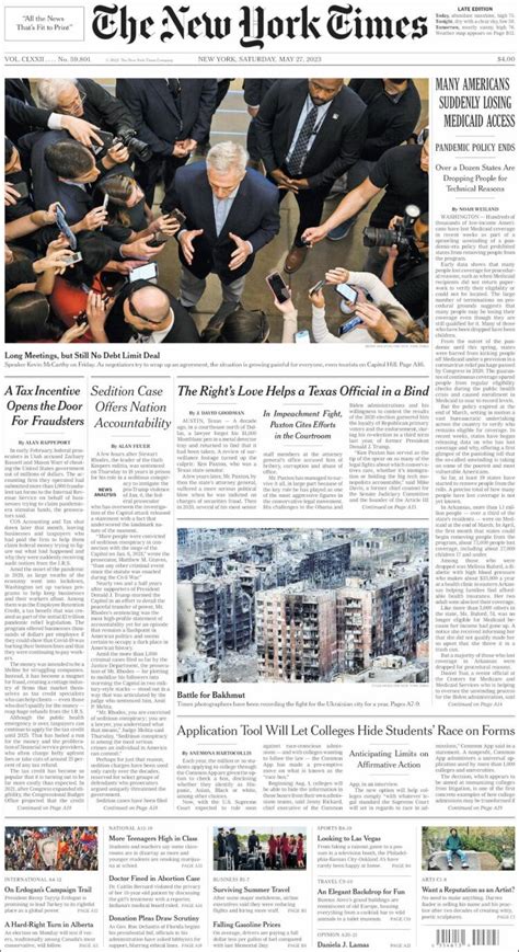 Periódico New York Times USA Periódicos de USA Edición de sábado