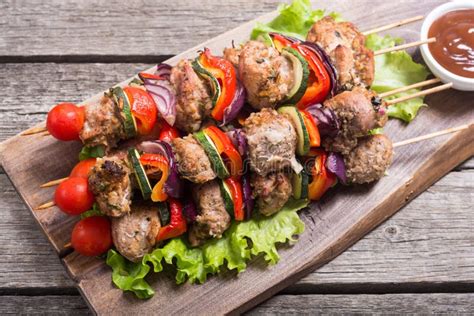 Grilled Pork Shish Or Kebab On Skewers Stock Image Image Of Pepper