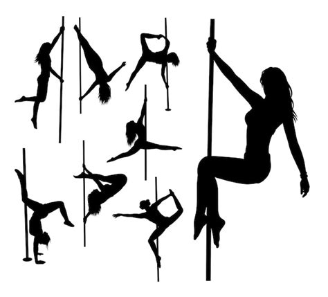 silhouette d action féminine de pole dance vecteur premium