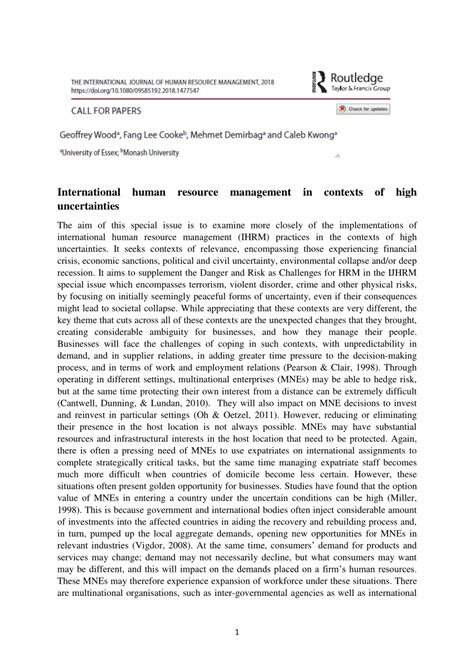 Under the global context, understanding how multinational corporations (mncs) can operate more effectively becomes more important than ever. (PDF) International Journal of Human Resource Management ...