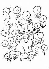 Coloring Kitten Pages Printable Kids Flowers sketch template