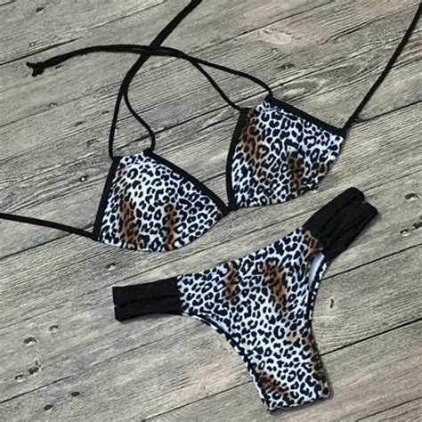 2019 New Women Leopard Printed Bikinis Set Low Waist Sexy Women Swimwear Push Up Padded Bikini