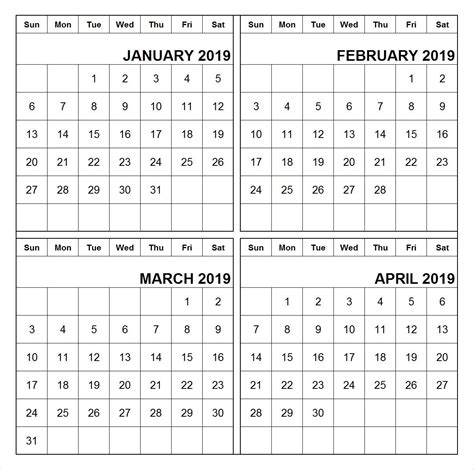 Printable Calendar Months On One Page Printable Calendar Months On