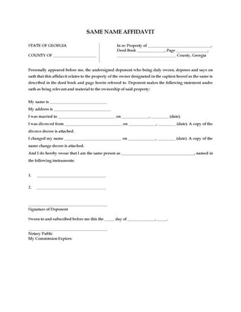 The forms should be filed with the district clerk's office in the county of either spouse's current residence. Georgia Same Name Affidavit Form | Legal Forms and ...