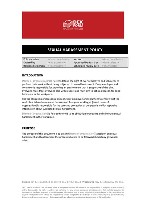 Sexual Harassment Policy Template In Word And Pdf Formats