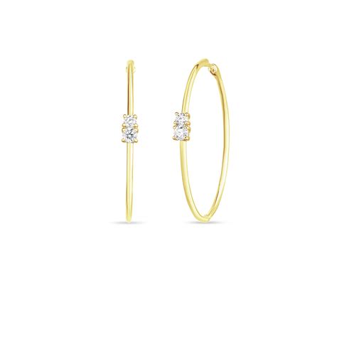 Roberto Coin Diamond Station Hoop Earrings In Kt Yellow Gold