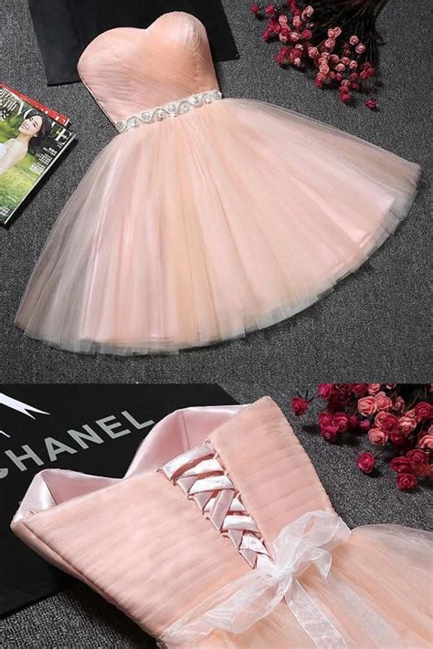 Blush Pink Tulle Strapless Sweetheart Neck Homecoming Dress Short Prom