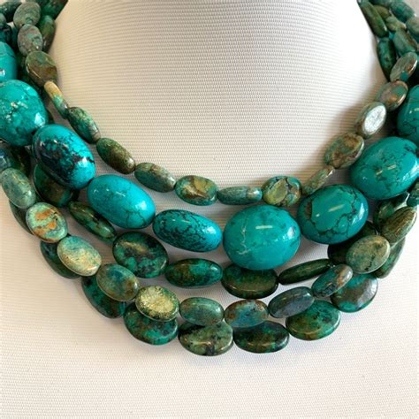 Natural Turquoise Statement Necklace Layers Pop Of Color Natural