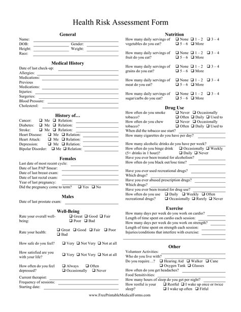 Health Risk Assessment Form Fill Online Printable Fillable Blank My